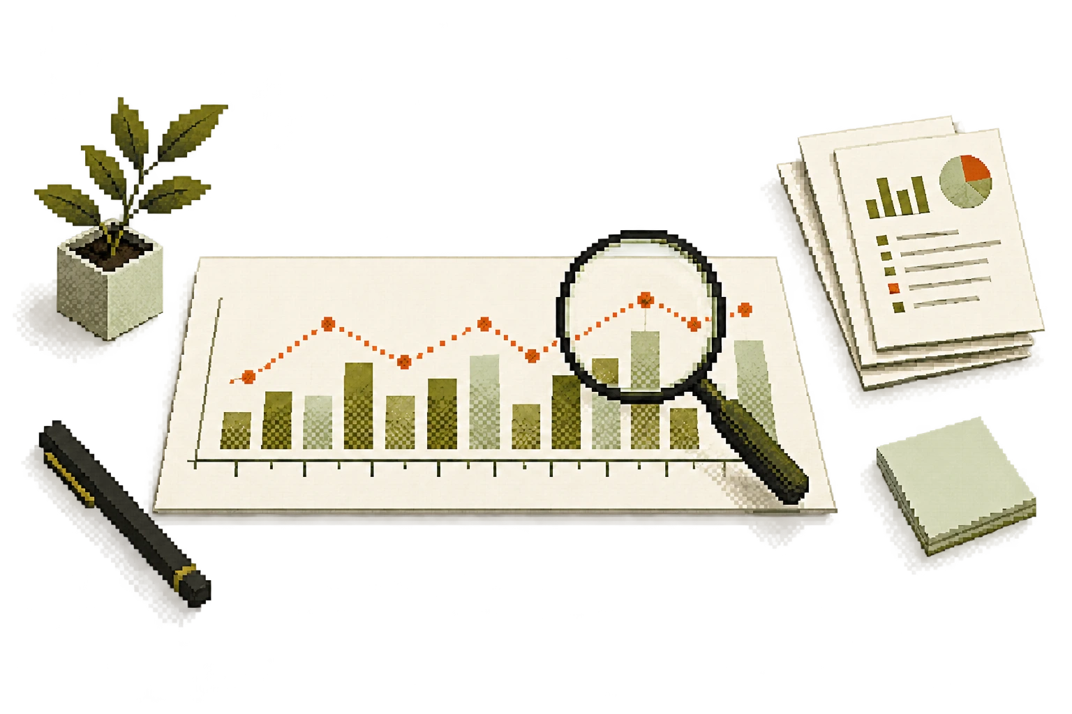 Pixel illustration of the growth & marketing leads workflow